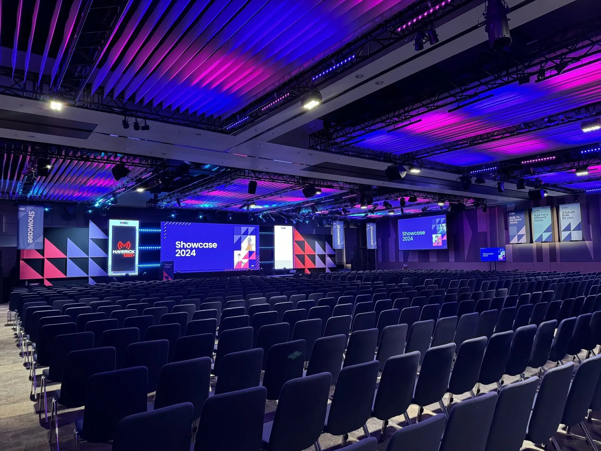 A conference room setup for a corporate event